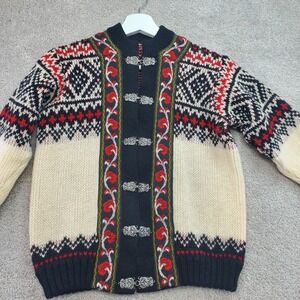 Vintage A.S Evebofoss Nordic Cardigan Sweater Youth 14 Cream Geometric Wool Knit